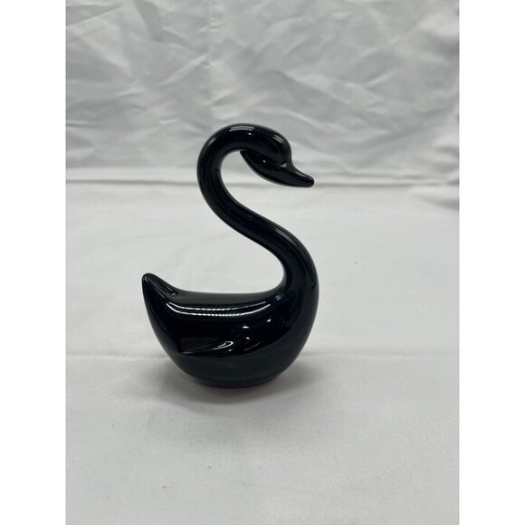 Vtg Crowning Touch Collections Black Glass Swan Set Original Sticker - Picture 3 of 4